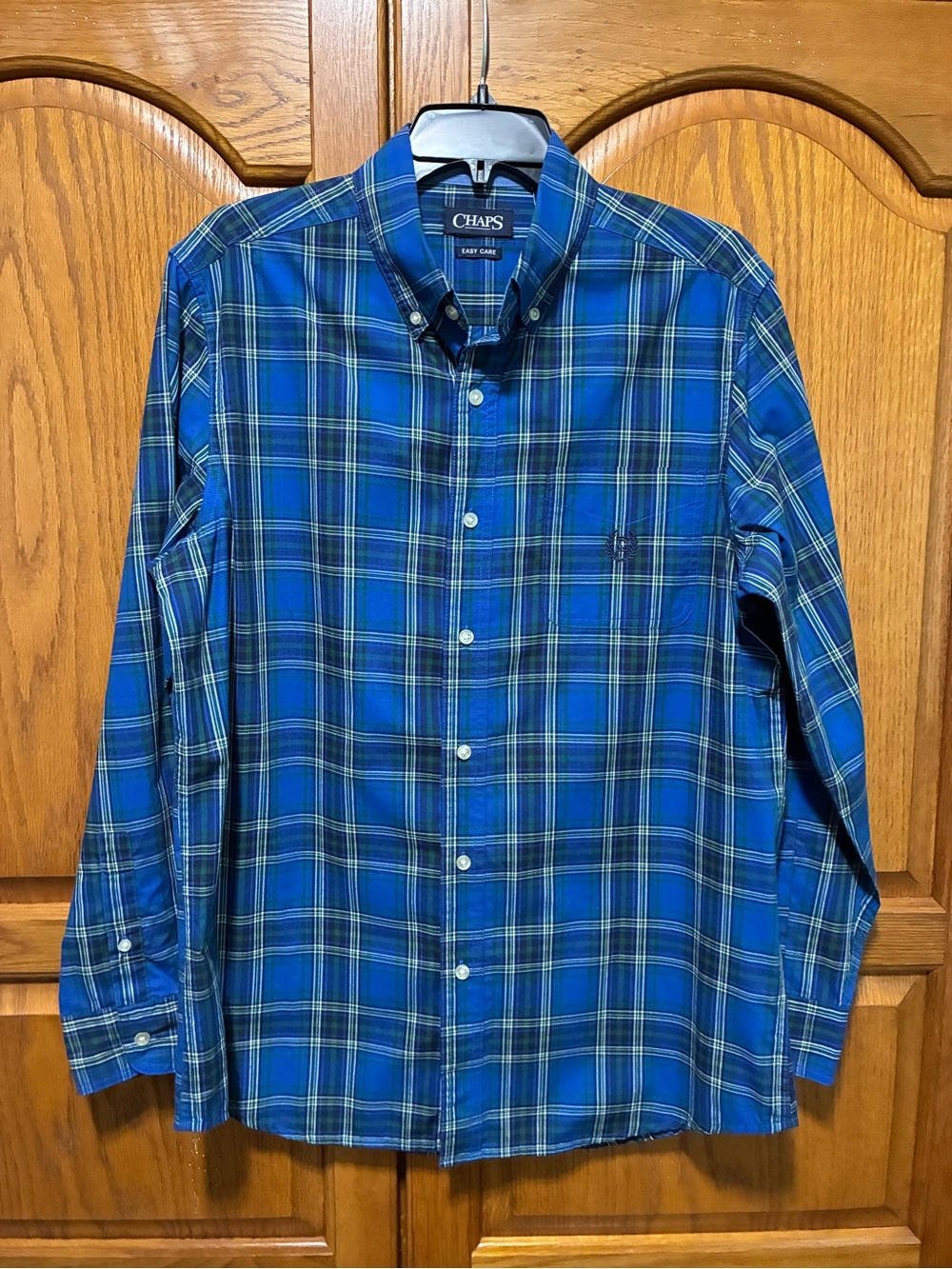 Men's Chaps Blue Plaid Button-Down Shirt Size Medium